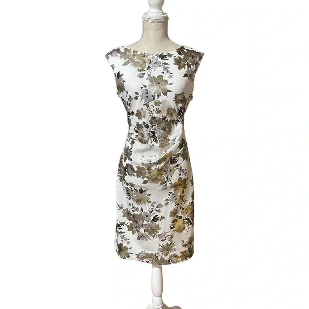 Glamour Sheath Silhouette Sleeveless Metallic Floral Print Dress Women’s size 12